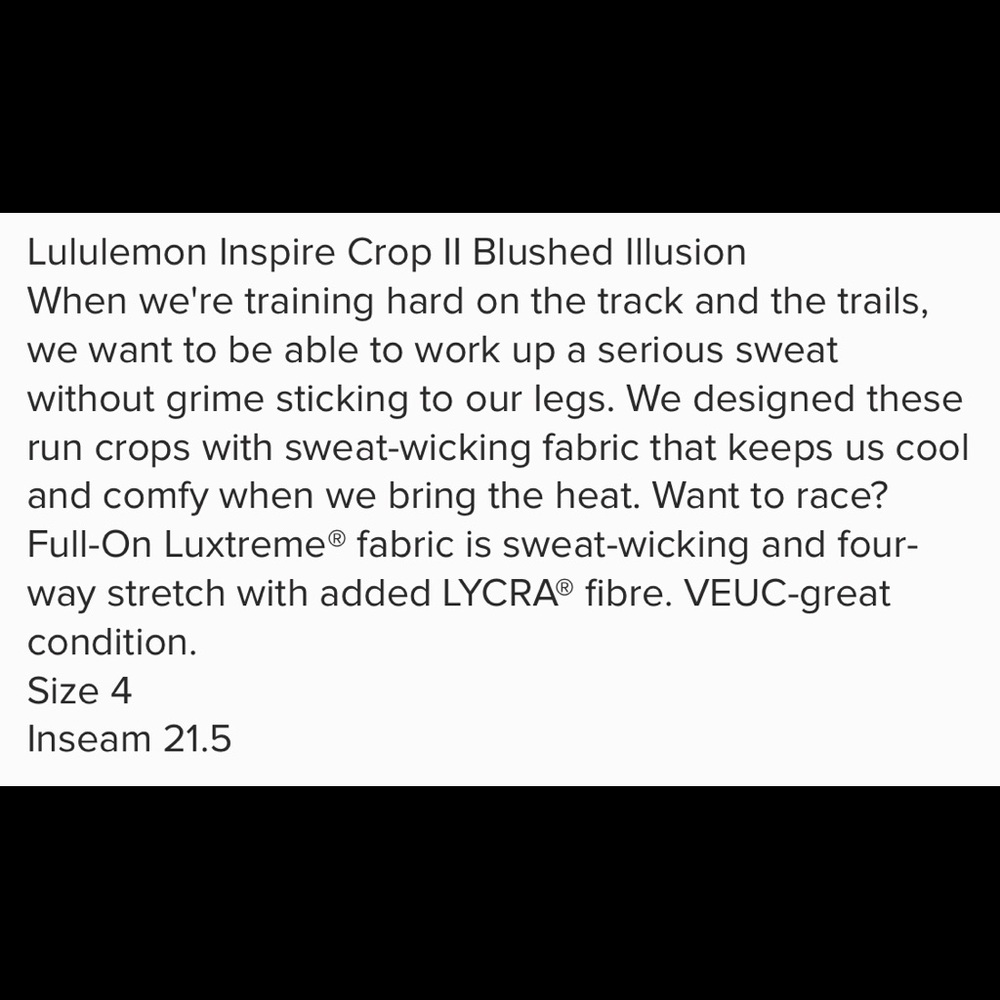 EUC Lululemon Run Inspire Crop II Brushed Illusion - Picture 8 of 8